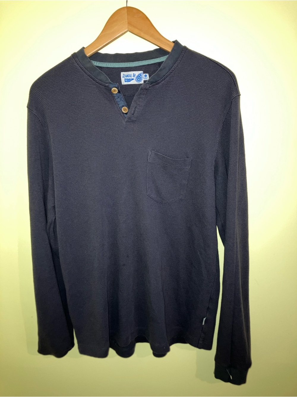 Wellen Seawool Henley waffle knit long sleeve shirt tee t-shirt size L